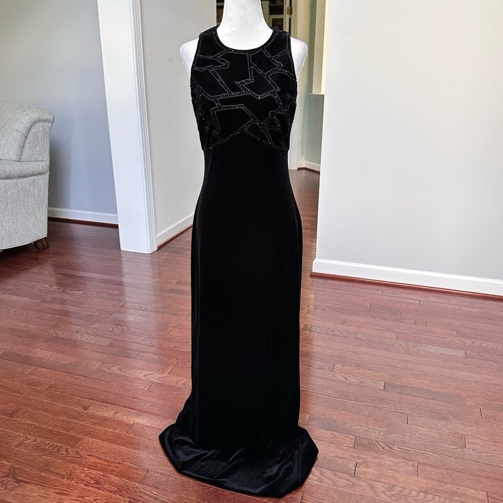 Vintage Y2K 2000s Reggio Black Velour Beaded Unique Gown‎ Dress